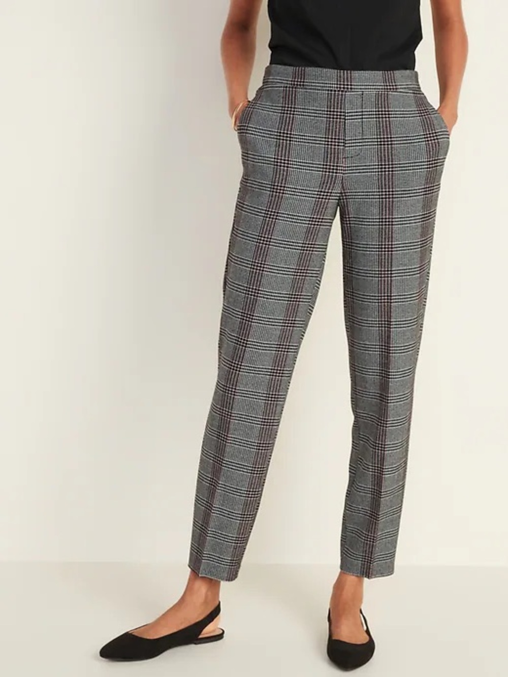 Old navy pull on straight leg plaid pants‎ grey size 10